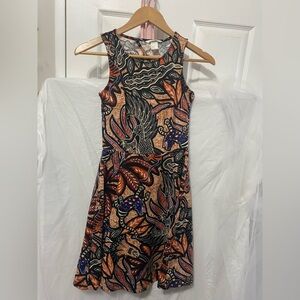 H&M Tribal Jungle "Lizard Peacock" Skater Dress - Back Cut-Out - XS EUC